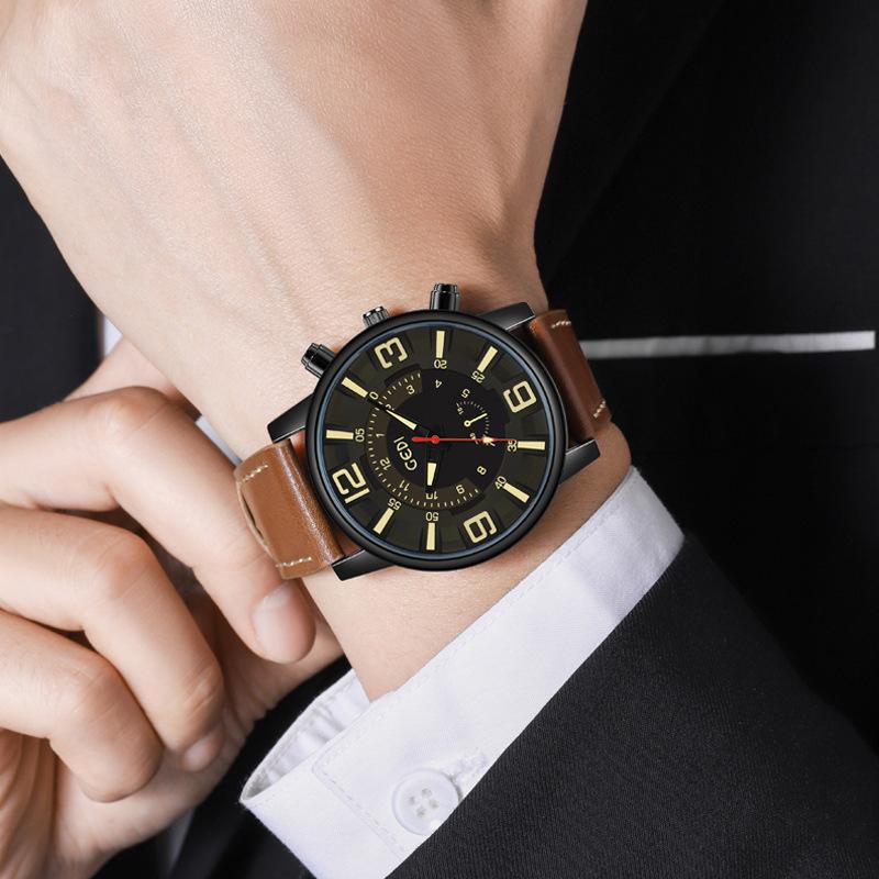 Premium Business Men'S Watch Luminous Large Dial Belt Watch Men'S Waterproof Quartz Watch