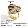 Uworld Vintage Classic 18K Gold Color Plated Black Drip Oil White Rhinestone Heart Open Rings Waterproof Stainless Steel Jewelry