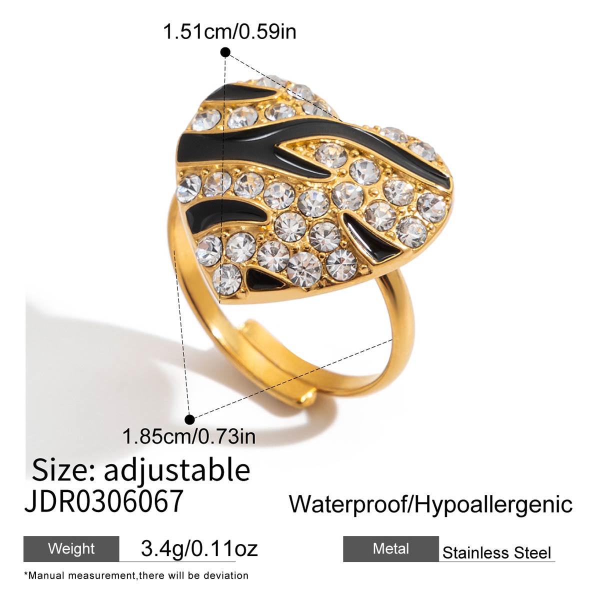 

Youthway Black Oil Drip White Crystal Heart Rings For Women Gold Plated Stainless Steel Rings Simple Fashion Jewelry Gift