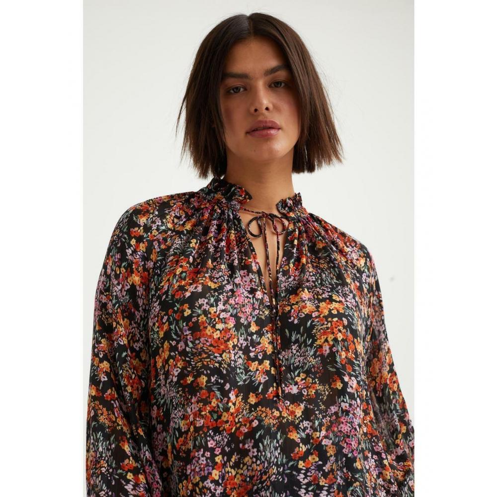 

Блузка HM с завязками, черная с маленьким цветком 1112046001