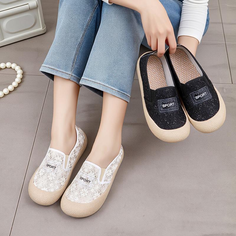 Summer New Platform Women's Cloth Shoes Breathable Lace Mesh Single Shoes Fashion Casual One Pedal Student Shoes