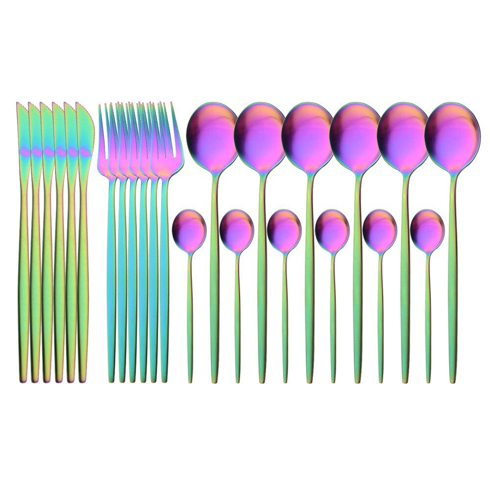 24Pcs Matte Black Gold Stainless Steel Dinnerware Cutlery Set Tableware Knife Fork Spoon Flatware Wedding Daily Dinner Set