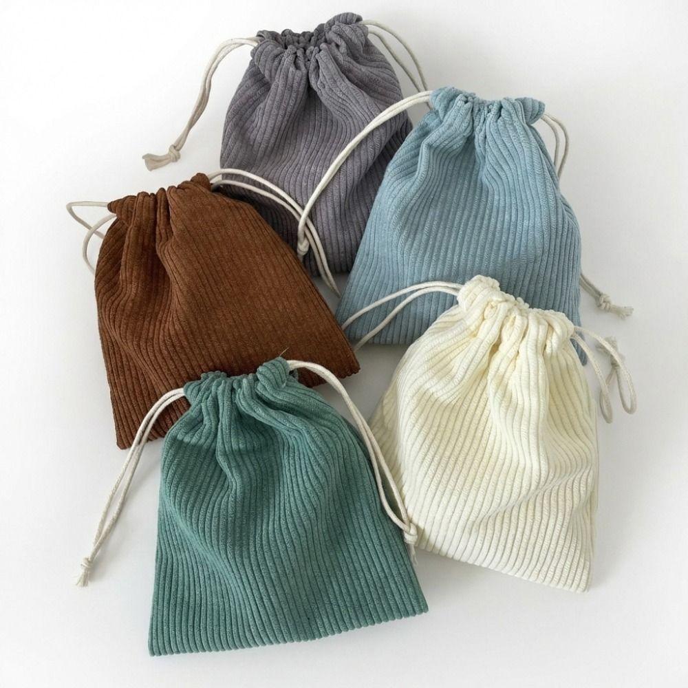 3PCS Solid Color Drawstring Cosmetic Bags Corduroy Large Capacity Gift Storage Bag Durable Drawstring Style