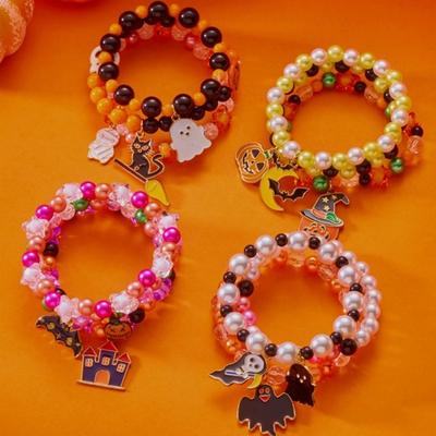 3Pcs Halloween Pumpkin Beaded Bracelets for Women Punk Cute Ghost Black Cat Charm Bracelet Festivel Party Jewelry Accessories
