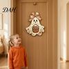 Rustic Harvest Wall Art Cute Bow Ghost Hanging Sign, Retro Floral Door Sign with Pumpkin Halloween Party Background Decor Basket, Vintage Wooden