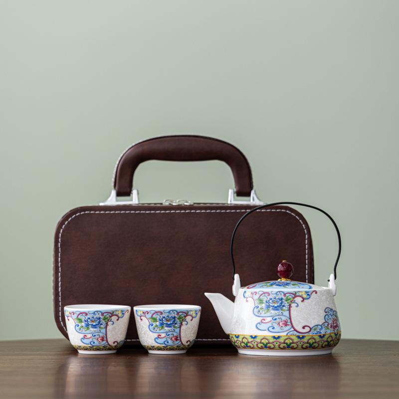 Chinese Style Portable Travel Ceramic Tea Set Household Outdoor Tea Brewing Vintage Kung Fu Teapot and Tea Cup Set Gift Box Set