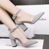Women Cute Pointed Toe Pink Suede Buckle Strap High Heel Shoes Lady Casual Grey Comfort Spring Office Heel Pumps Ab671