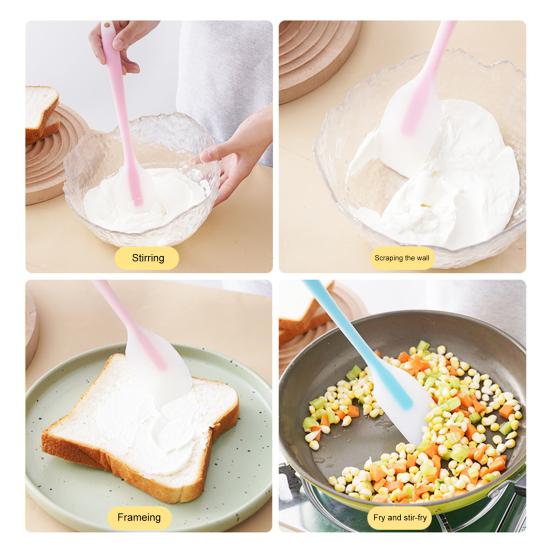 Soft Silicone Spatula Food-Grade Heat-Resistant Cooking Baking Tool Flexible Curved Head Spatula Fits Pots Bowls Non-Stick Safe Kitchen Utensil