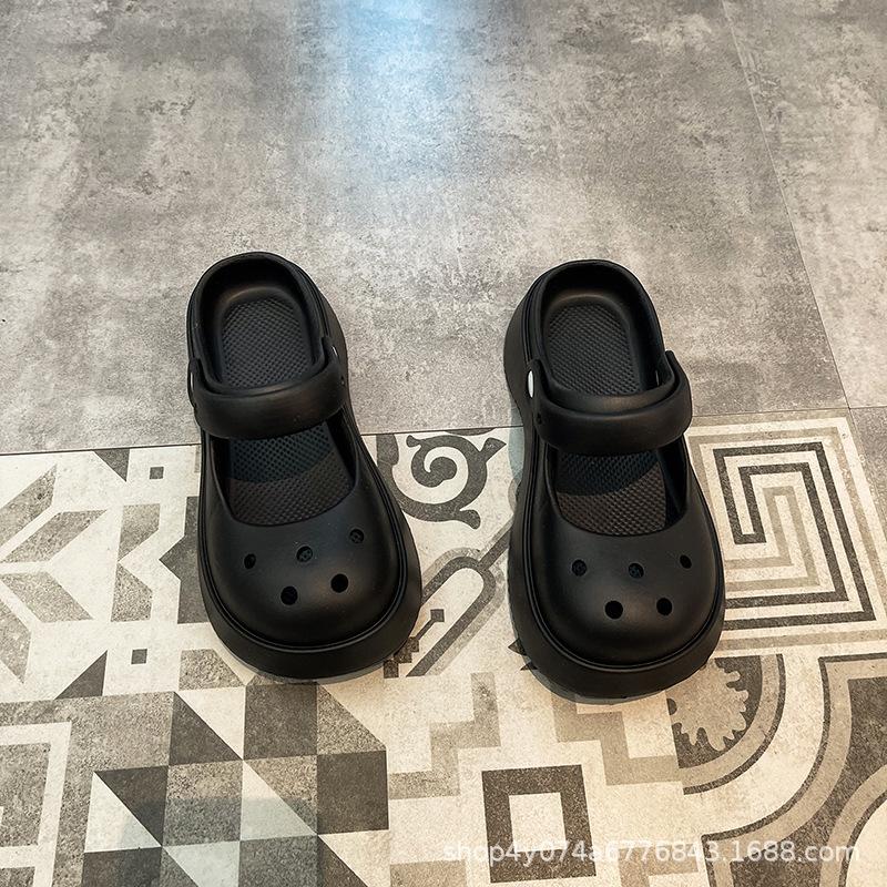Mary Jane Slippers Women's Summer Wear Non-slip Thick-soled New Hole Shoes Bag Head Half-drag Sandals