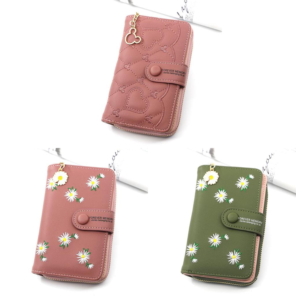 Portafoglio da Donna in Ecopelle con Ricamo e Motivo Geometrico per Regalo e Uso Quotidiano
