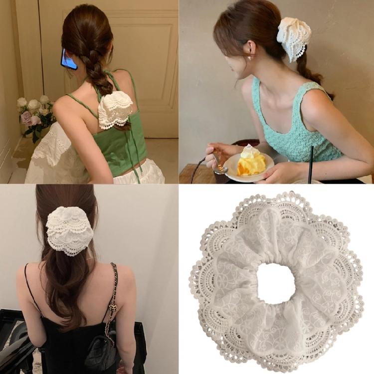 White Lace Flower Hair Scrunchies for Women Hair Elastic Aesthetic Hair Tie Hair Scrunchy Hair Circles Braid Holder