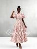 Retro European & American Polka Dot Puff Sleeve Waist-Cinching Dress
