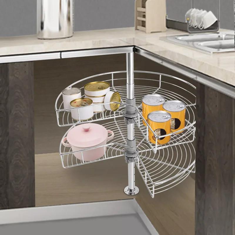 2-Tier 24  Kidney Chrome Lazy Susan Kitchen Cabinet Corner Organizer Rotating Wire Basket Rack серебряный