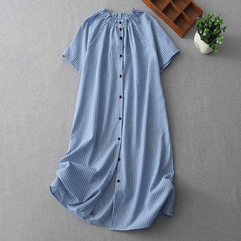 

Wood ear edge collar striped dress summer new Korean version loose and thin small dress XXL