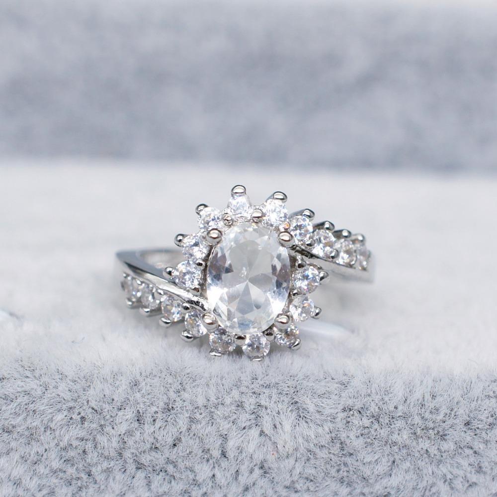 

925 Silver Plated Blue Gemstone Ring with Zirconia for Women Elegant Jewelry Gift no. 5 белый