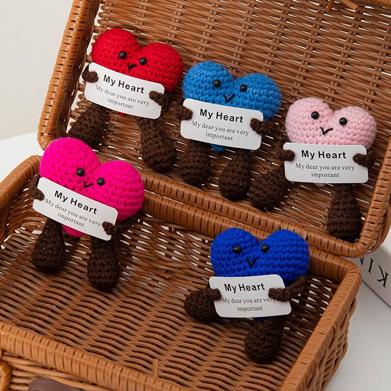 Szydełkowanie Mini Ozdoba Serce Kieszonkowe Przytulenie z Kartką Walentynki Mały Prezent dla Pary Wiszący Wisiorek Akcesoria