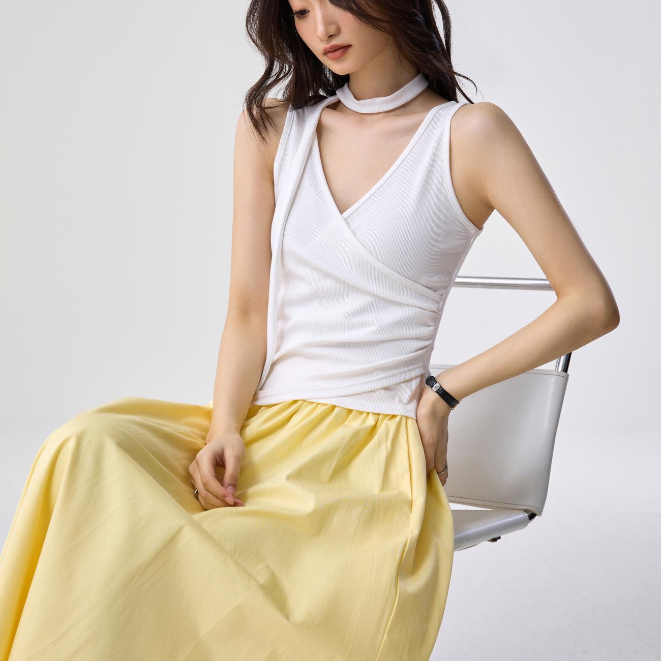 

Tencel Lyocell Halter Neck Vest with Detachable Ribbon, Women’s Summer Outerwear. Small