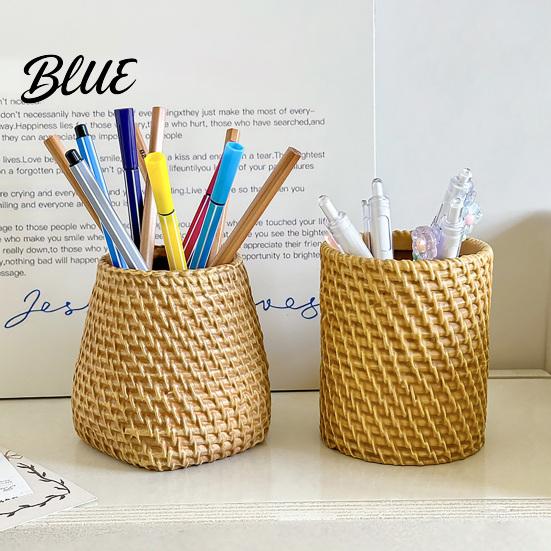 Pencil Organizer Faux Rattan Pen Holder Woven Style Makeup Brush Boho Container