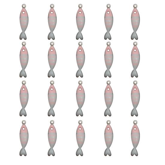 20Pcs Enamel Fish Charms Stainless Steel Fish Pendants Double-sided Striped Mini Fish Charms for DIY Jewelry Making Earring Necklace Bracelet Keychain