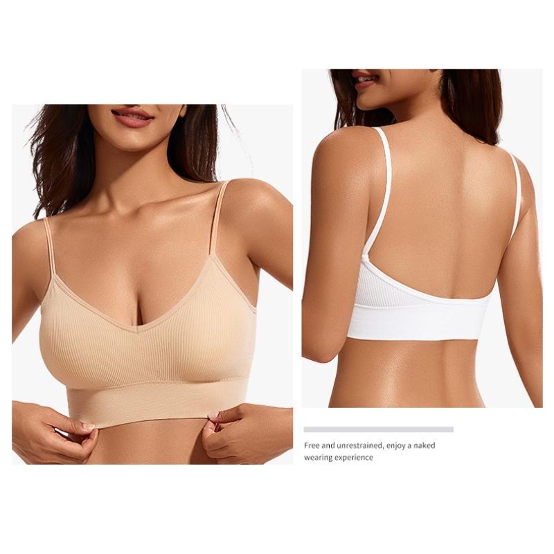 Women Seamless Deep U Backless Bralette Wireless Removable Padded Bra Breathable Crop Top