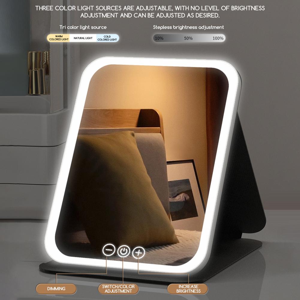 3 Colors LED Desktop Makeup Mirror with Light Women Female Portable Touch Screen Dressing Mirror Fill Light for Home Bedroom