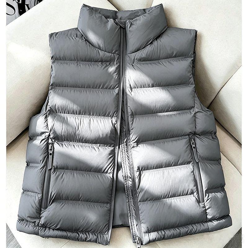 Warm Short Padded Vest Women Lightweight Korean Style Stand Collar Slim Fit Winter Cotton Vest