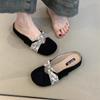 2025 Spring French Niche Design Gentle Suede Inner Height Increase One Pedal Lazy Slippers Retro Mary Jane Shoes