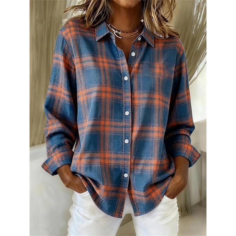 Fashionable Striped Vintage-Style Women's Long-Sleeve Shirt Comfortable And Breathable Collared Shirt Casual Everyday Wear Top