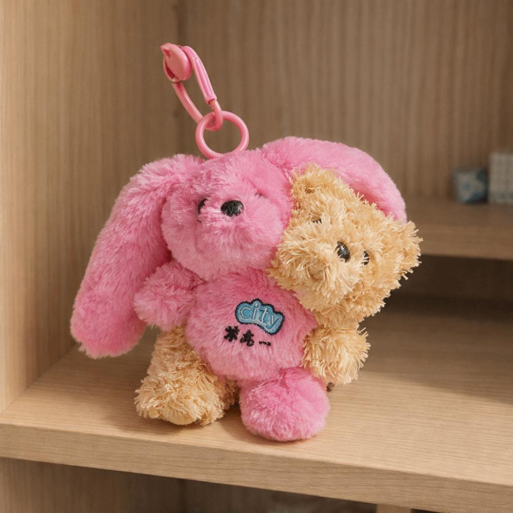 Plush Material Creative Keychain Hugging Design Twin Rabbit Bear Backpack Pendant  Children Gits