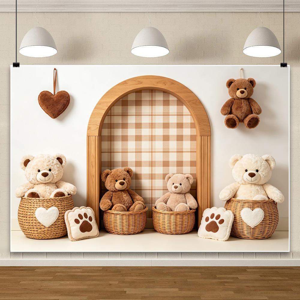 Yeele Teddy Bear Photography Backdrop Boho Grey Balloons Arch Fairy Tale Book Banner Kids Birthday Party Decor Photo Background