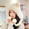 Women's Cozy Fox Ear Plush Hat with Integrated Scarf - Warm, Soft Lei Feng Design for Autumn and Winter. Perfect Ear Protection for Students.