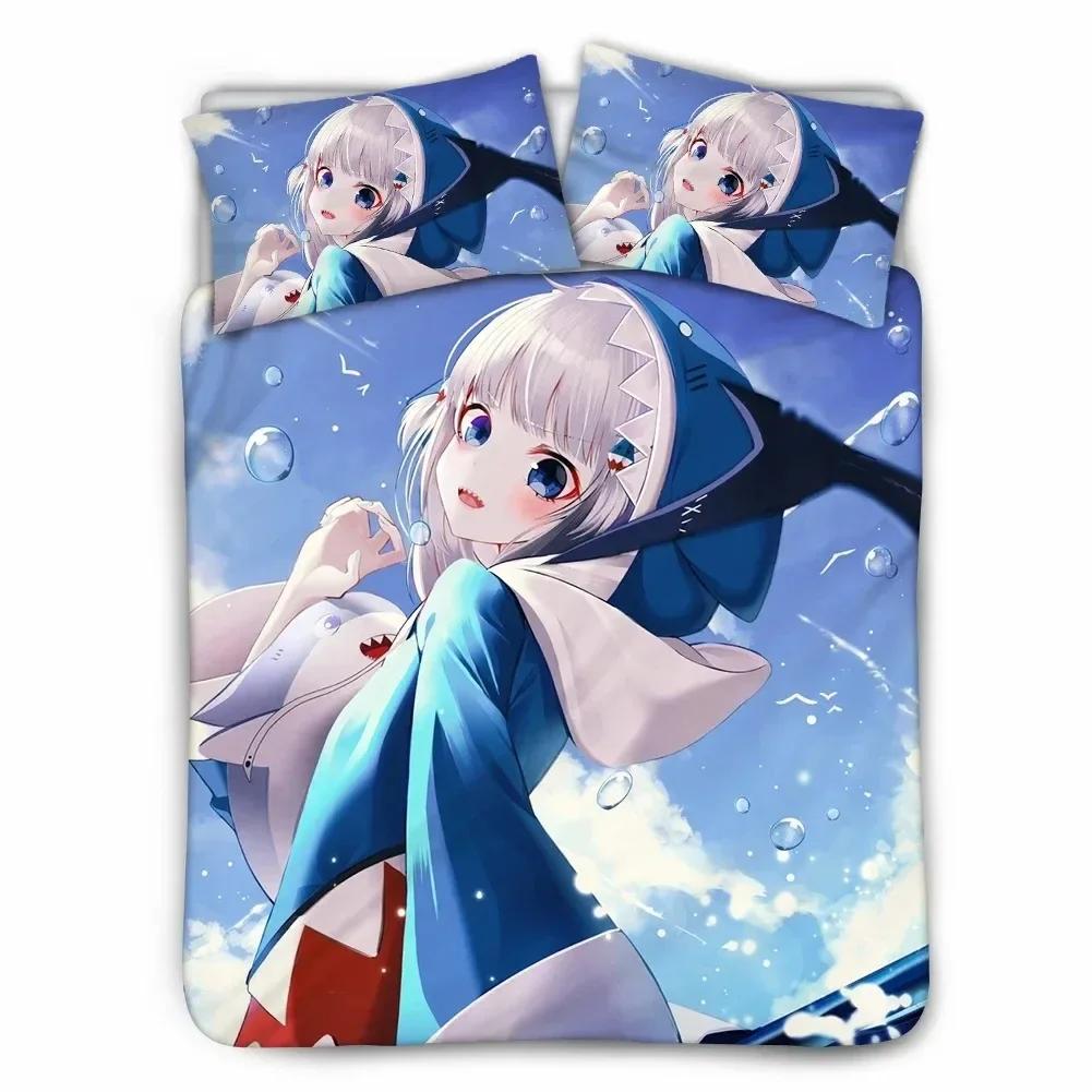 

Hololive EN Gawr Gura Напечатанный на 3D постельный комплект Пододеяльники Наволочки Одеяло Постельный комплект Постельное белье 70x133cm 2pcs