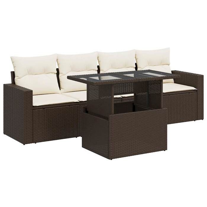 VidaXL Salon de jardin avec coussins 5 pcs marron résine tressée 3326244