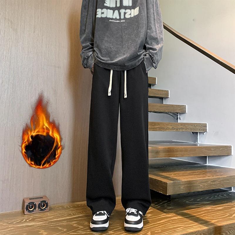 

Men s Autumn Winter Fleece Lined Straight Leg Sweatpants Spring Autumn American Style Side Stripe Loose Sports Casual Pants M