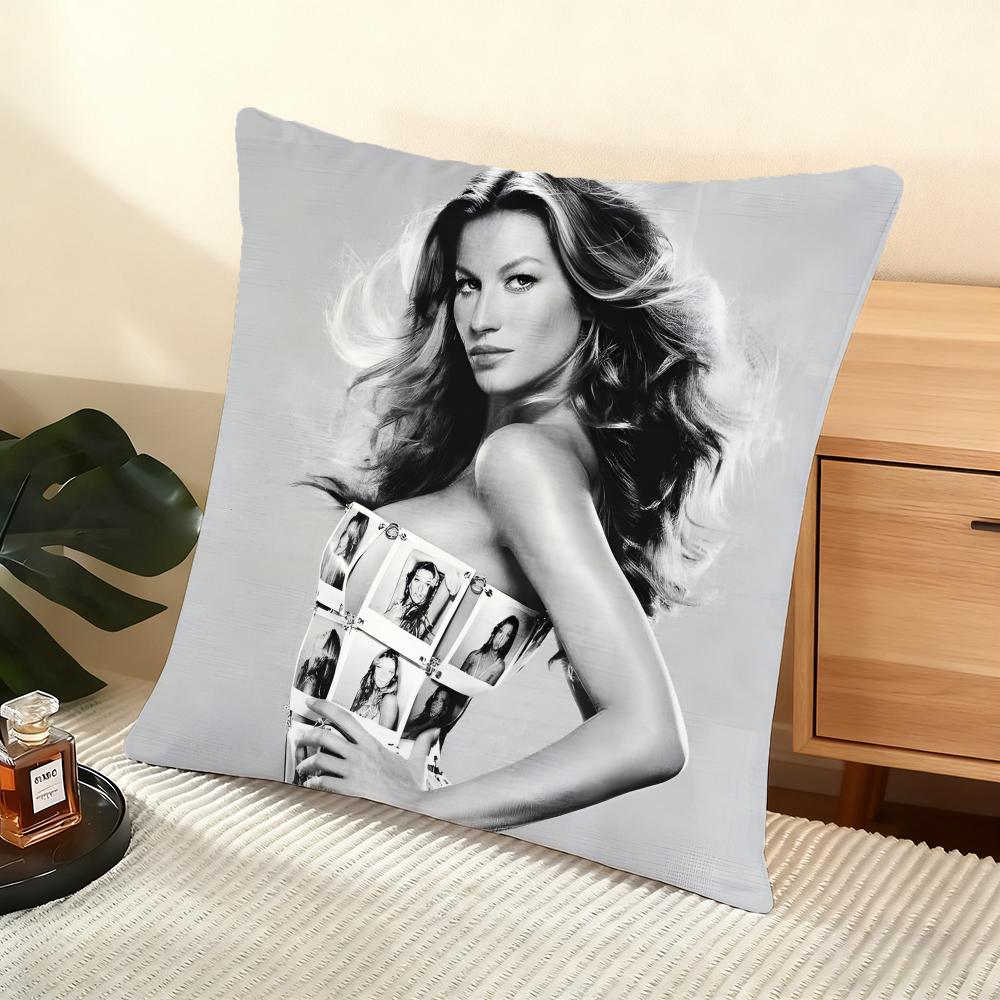 Cushion Cover Silky Short Plush Home Sofa Cushion Cover - Invisible Zipper Home Decoration Gisele Bundchen Model