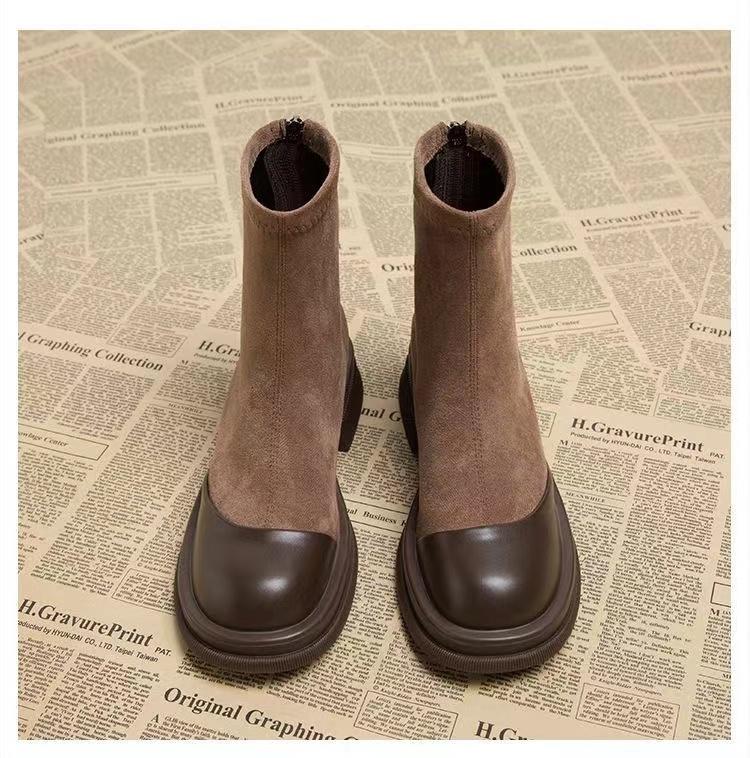 Fashion Women Ankle Boots Fashion Round Toe Ladies Cotton Short Booties Elegant Square Low Heel 2024 Winter Short Plush Women's Footwear