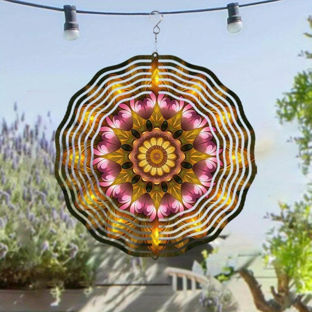 10 Inch Metal Wind Spinner with 360 Hook Elegant Floral Design for Garden Yard Lawn Decoration Pink Gold Outdoor Decor Gift