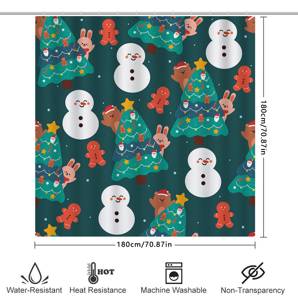 Xmas Shower Curtain Waterproof Fabric Christmas Tree Cartoon Santa Claus Snowman Bunny Rabbit Cute Print Bathroom Decor
