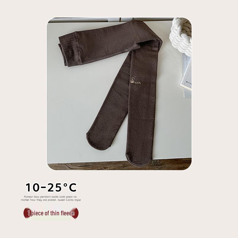 2025 Autumn-Winter Girls' Brushed Letter Leggings: Versatile White Elastic Tights