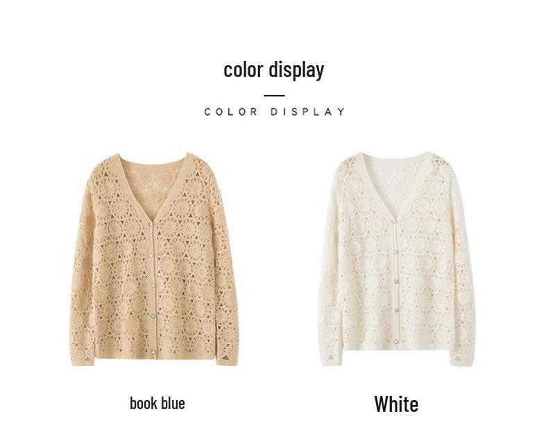 Women's V-Neck Cashmere Cardigan: Ethnic Style, Hollow Knit, Elegant, Versatile Sweater for Autumn and Winter