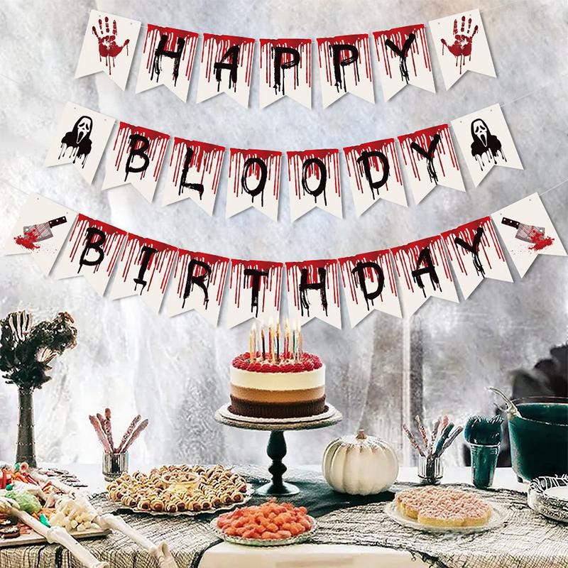 1 Set Happy Birthday Garland with Blood Home Hanging Decorations Party Supplies Halloween Birthday Banner Halloween