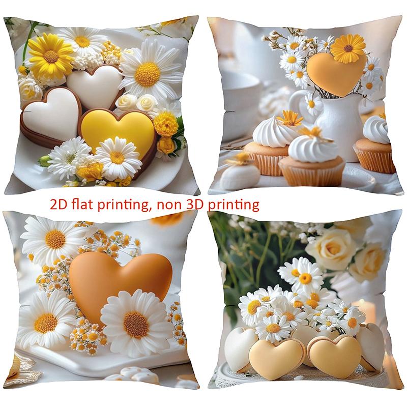 Floral Heart Cushions 2D Printed for Home Decor Polyester pillowcase, sofa decorative cushion cov Headboard Pillow