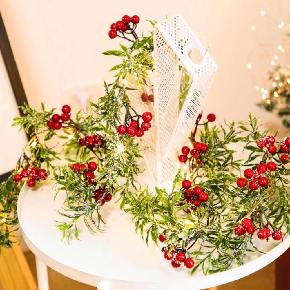 Battery Powered LED Green Leaf String Lights 20/30LED Christmas Red Fruit Garland  Window Display