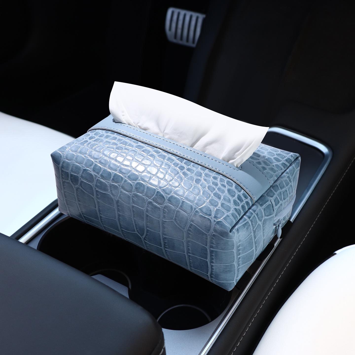 

High-End Crocodile Pattern Car Armrest/Seat Back Tissue Box - Creative Multi-functional Pull-Out Design