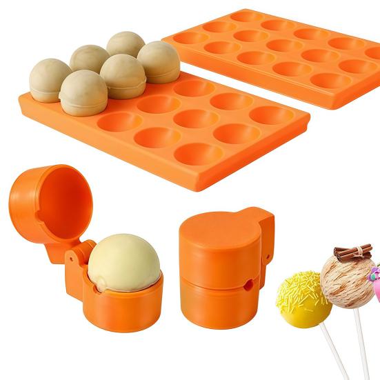 Cake Mold Ball Shaped Silicone Tray Set with 15 Molds And Push-Type Shaping Tool for Easy Hemispherical Cakes Lollipops Chocolates