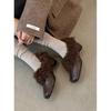 Sheepskin version high-end square head fluffy shoes women's genuine leather velvet warm cotton shoes thickened single shoes Mary Jane small leather