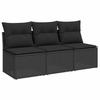 Garden Sofa with Cushions 3 Seater Black Poly Rattan