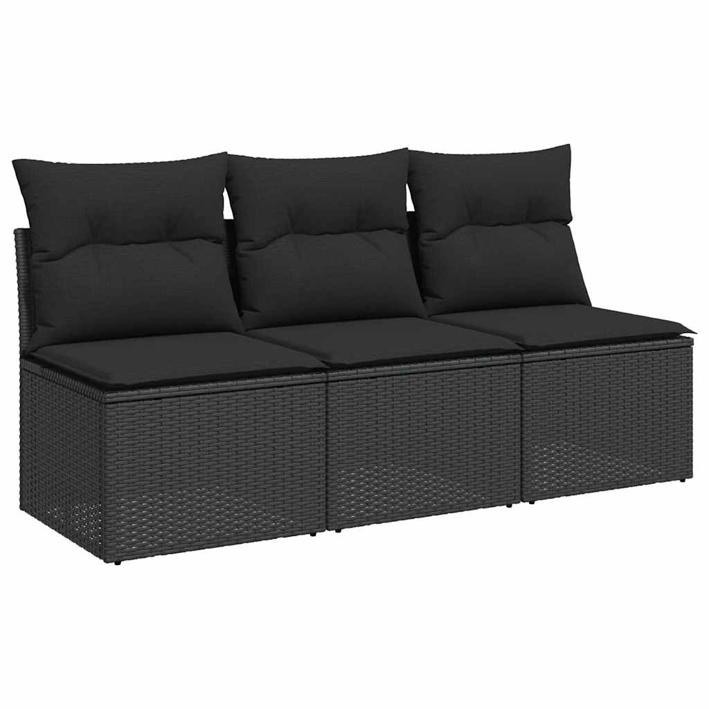 Gartensofa mit Kissen 3-Sitzer Schwarzes Poly-Rattan