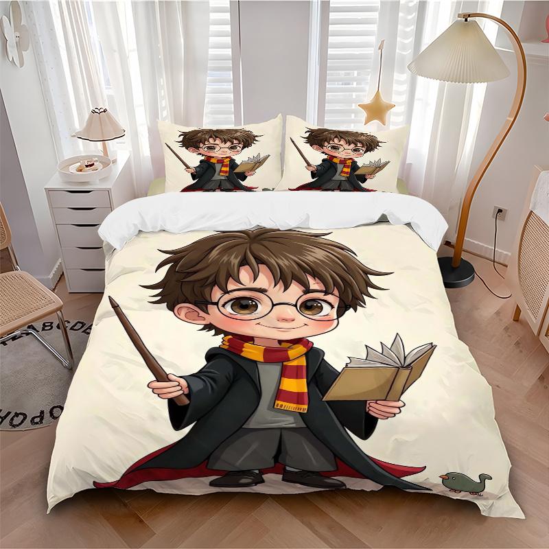 3pcs Harry Potter with Wand and Book Bedding Set Includes Comfortable Bedding with Stylish Design for Bedroom,  H049