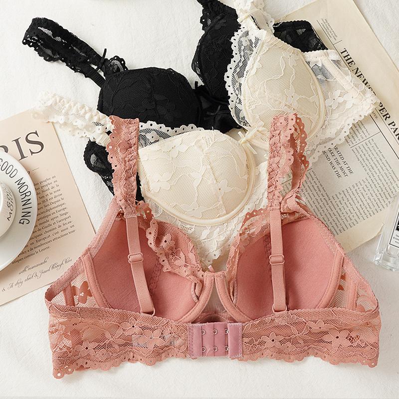 Sexy krajková mašlička tenká sekce podprsenka malá prsa shromážděná sbíraná podprsenky proti povislým prsům pohodlná měkká kostice